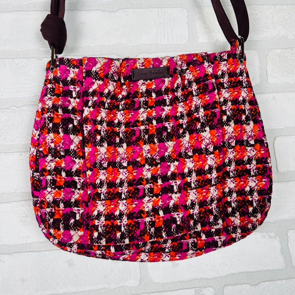 Vera Bradley Pink Orange Floral Houndstooth Quilted Crossbody Bag